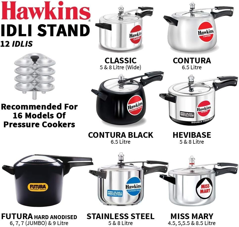 Hawkins 12 Idli Set for 5.0 Litre Pressure Cooker,Silver  Free Shipping
